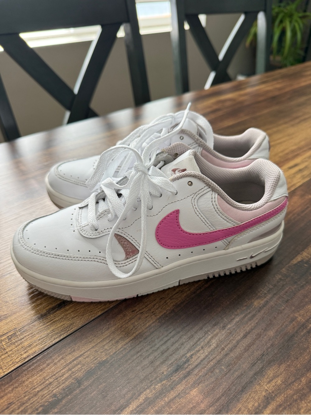Nike Dunk White Low-Top Sneakers with Pink Swoosh